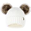 imageFURTALK Fleece Lined Cute Winter Beanie Hats for Women Girls Warm Knit Hats with Double Faux Fur Pom PomsWhitefleece Lining