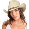 imageFURTALK Straw Cowboy Sun Hats for Women Men Western Cowgirl Hats with Wind Lanyard UPF 80 Beach HatBeige