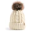 imageFURTALK Winter Beanie Knit Hat for Women Warm Fleece Lined with Faux Fur Pom Poms Womens Thick Ski Hats Knitted Skull CapBeige