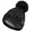 imageFURTALK Womens Winter Beanie Hat Fleece Lined Faux Fur Pom Pom Knitted Warm Beanie for Women13black Gray