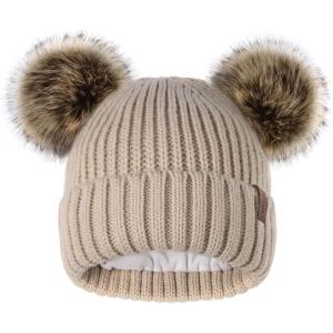 imageFURTALK Fleece Lined Cute Winter Beanie Hats for Women Girls Warm Knit Hats with Double Faux Fur Pom PomsSmoke Greyfleece Lining