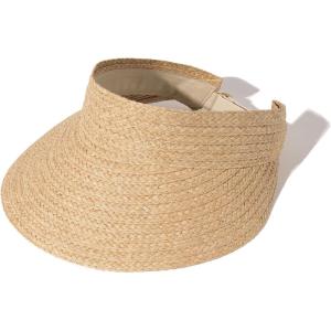 imageFURTALK Sun Visor Hats for Women Wide Brim Straw Visors Womens Foldable Beach Visors Summer Packable Ponytail Beach HatKhaki