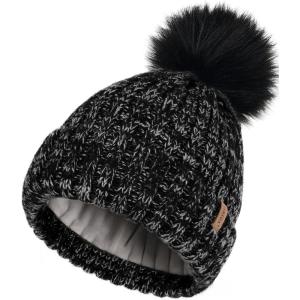 imageFURTALK Womens Winter Beanie Hat Fleece Lined Faux Fur Pom Pom Knitted Warm Beanie for Women13black Gray