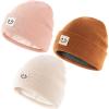 imageFURTALK Baby Toddler Winter Hat 3 Packs Baby Beanie Toddler Beanie Boys Girls Fleece Lined Kids Warm Knit HatsBeigepinkcaramel