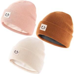 imageFURTALK Baby Toddler Winter Hat 3 Packs Baby Beanie Toddler Beanie Boys Girls Fleece Lined Kids Warm Knit HatsBeigepinkcaramel