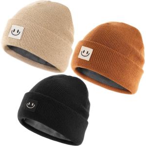 imageFURTALK Baby Toddler Winter Hat 3 Packs Baby Beanie Toddler Beanie Boys Girls Fleece Lined Kids Warm Knit HatsSmoke Greyblackcaramel