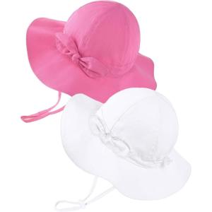imageFURTALK Baby Sun Hat Toddler Girls Bucket Beach Hat Wide Brim UPF 50 Adjuatable Travel Beach EssentialsWhiterose Red