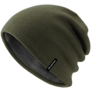 imageFURTALK Winter Beanie Hat Men Women Fleece Lining Winter Hats Windproof Knitted Warm Stretchable Cuffless BeanieGreen