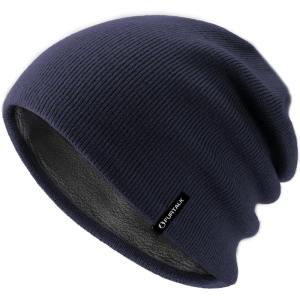 imageFURTALK Winter Beanie Hat Men Women Fleece Lining Winter Hats Windproof Knitted Warm Stretchable Cuffless BeanieNavy