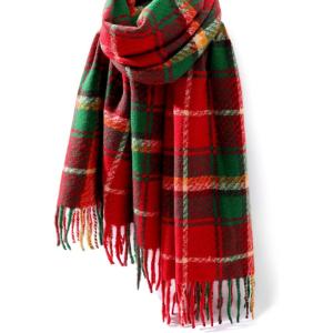 imageFURTALK Winter Warm Scarf for Women Cashmere Feel Shawl Wraps Tassel Plaid Oversized ScarvesRed