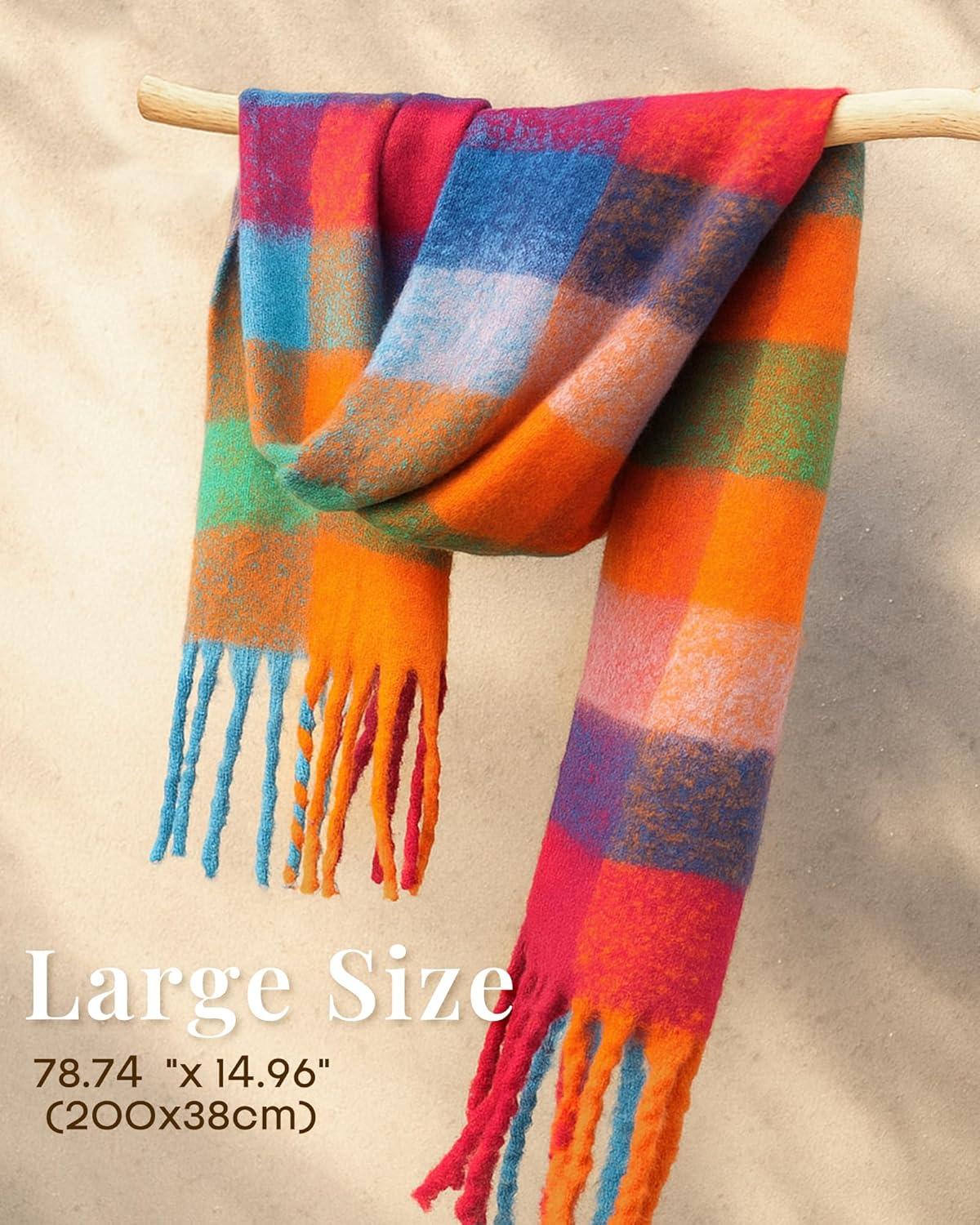 imageFURTALK Winter Plaid Scarf for Women Oversized Chunky Thick Blanket Scarves Warm Colorful Long WrapRedorange