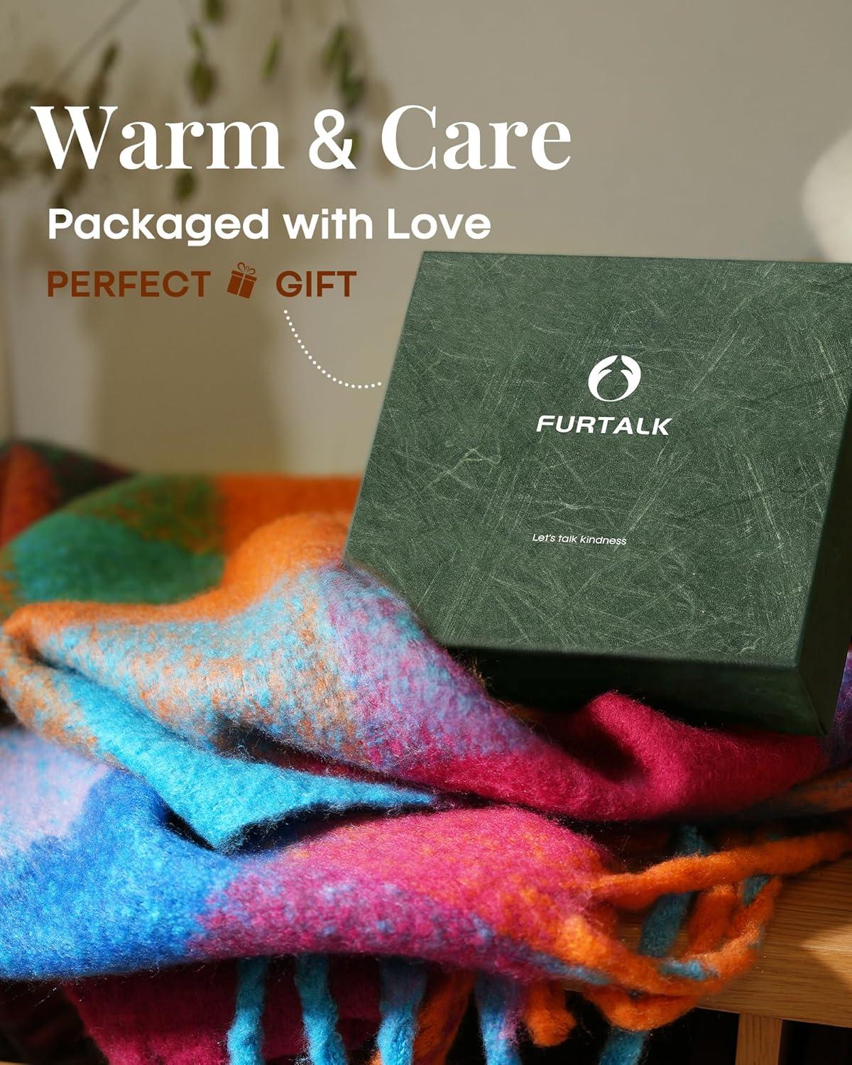 imageFURTALK Winter Plaid Scarf for Women Oversized Chunky Thick Blanket Scarves Warm Colorful Long WrapRedorange