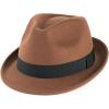 imageFURTALK Fedora Hats for Men Women Short Brim Felt Trilby Hat with Ribbon Adjustable SizeBrown