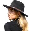 imageFURTALK Fedora Hats for Men Women Wide Brim Felt Panama Dress Hat with Belt Buckle Adjustable SizeBlack