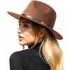 imageFURTALK Fedora Hats for Men Women Wide Brim Felt Panama Dress Hat with Belt Buckle Adjustable SizeBrown