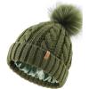 imageFURTALK Satin Lined Winter Hats for Women Men Knit Beanie Hat Warm Pom Pom CapGreen