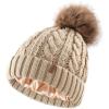 imageFURTALK Satin Lined Winter Hats for Women Men Knit Beanie Hat Warm Pom Pom CapLight Khaki