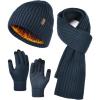 imageFURTALK Winter Warm Knit Beanie Hat Long Scarf Touchscreen Gloves Set Fleece Lined Skull Cap for Men WomenNavy Blue