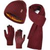 imageFURTALK Winter Warm Knit Beanie Hat Long Scarf Touchscreen Gloves Set Fleece Lined Skull Cap for Men WomenWine Red