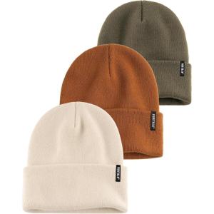 imageFURTALK 3 Pack Beanie for Men Women Unisex Cuffed Thick Knitted Unisex Winter Hat Skull CapGreencaramelbeige