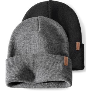 imageFURTALK Beanies Hats Men Women Unisex Cuffed Winter Hat Plain Warm Beanies Skull Cap 2 PackBlackgrey