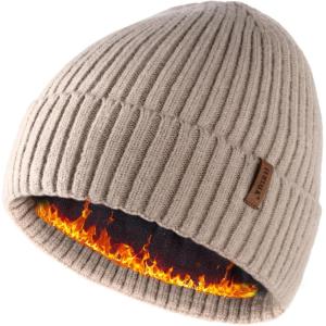 imageFURTALK Double Layer Winter Hats for Men Women Beanie Thick Cuffed Warm Ski HatsKhaki