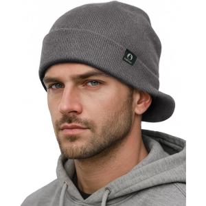 imageFURTALK Mens Beanie with Brim Thick Knitted Acrylic Beanie for Men Women Warm Outdoor Winter HatDark Grey