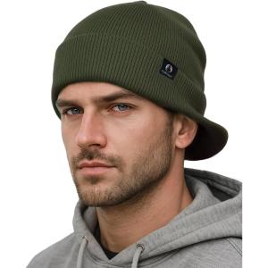 imageFURTALK Mens Beanie with Brim Thick Knitted Acrylic Beanie for Men Women Warm Outdoor Winter HatGreen