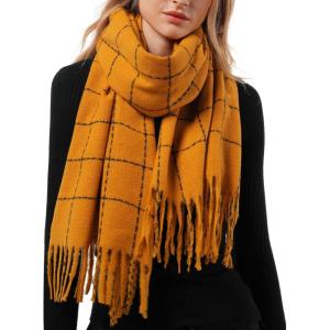 imageFURTALK Plaid Winter Scarf for Women Soft Cashmere Feel Shawls Wraps Warm Womens Large Chunky ScarvesOrange