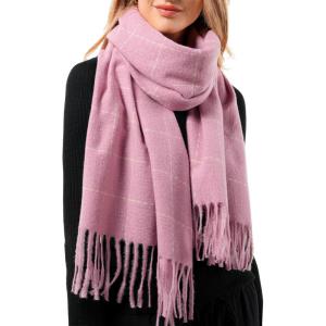 imageFURTALK Plaid Winter Scarf for Women Soft Cashmere Feel Shawls Wraps Warm Womens Large Chunky ScarvesPink