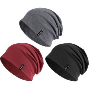 imageFURTALK Slouchy Beanie for Men Women Breathable Cotton Summer Beanie Unisex Running Sleeping Skull Caps Chemo HeadwearBlackdrak Greyburgundy