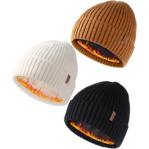 imageFURTALK Winter Hats for Men Women 3 Pack Winter Beanies Knitted Warm Thermal Fleece LinedBlackbeigebrown