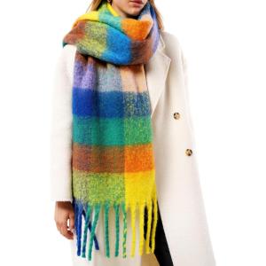 imageFURTALK Winter Plaid Scarf for Women Oversized Chunky Thick Blanket Scarves Warm Colorful Long WrapGreenblue