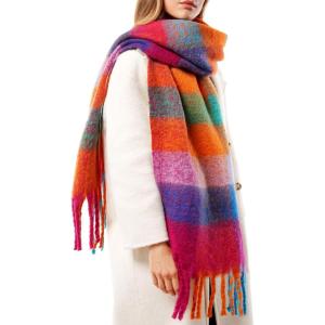 imageFURTALK Winter Plaid Scarf for Women Oversized Chunky Thick Blanket Scarves Warm Colorful Long WrapRedorange