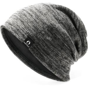 imageFURTALK Winter Beanie Hats for Men Women Warm Fleece Lined Double Layer Skull Cap Unisex Soft Slouchy BeanieBlackgrey Mixed
