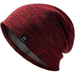 imageFURTALK Winter Beanie Hats for Men Women Warm Fleece Lined Double Layer Skull Cap Unisex Soft Slouchy BeanieRedblack Mixed