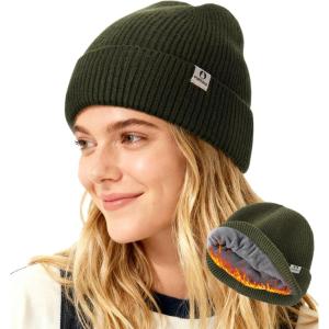 imageFURTALK Winter Hat for Women Men Fleece Lined Beanie Warm Cuffed Slouchy Skull CapGreen