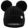 image:imageFURTALK Girls Winter Beanie Hat with Double Knitted Pom Pom Warm Fleece Lined Knit Soft Skull Cap for Toddler KidsBlack