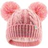 image:imageFURTALK Girls Winter Beanie Hat with Double Knitted Pom Pom Warm Fleece Lined Knit Soft Skull Cap for Toddler KidsPink