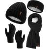 image:imageFURTALK Winter Warm Beanie Knit Hat Touchscreen Gloves Scarf Set Soft Fleece Lined Double Layer Skull Cap Gifts for WomenPure Black