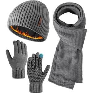 image:imageFURTALK Winter Hat Long Scarf Touchscreen Gloves Set Fleece Lined Warm Knit Beanie for Men WomenGrey