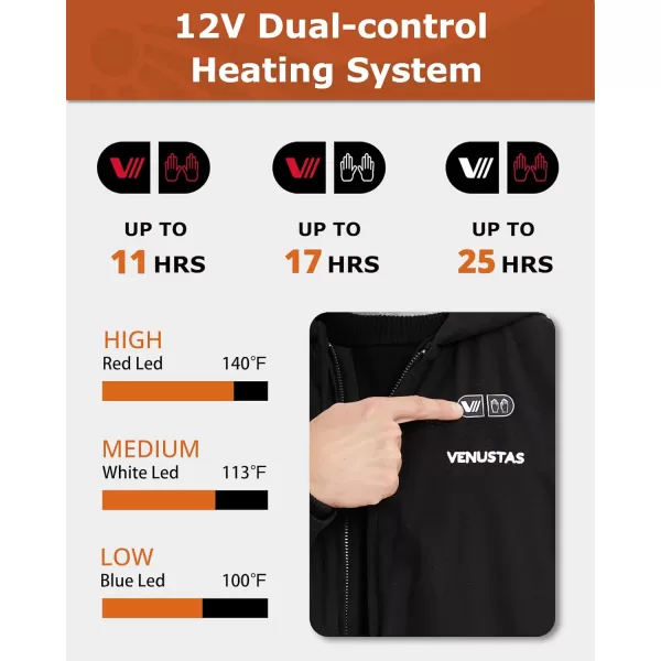 Venustas 12V Dual-Control Heated Hoodie  with Battery Included, Electric Heated Sweatshirt Coat for Men Women, Zip-Up