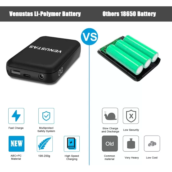 Venustas 7.4V Battery Pack Rechargeable Battery 5000mAh Portable Charger for Heated Jackets, Heated Hoodies and Heated Vests
