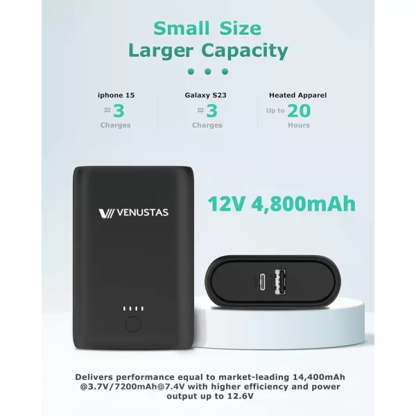 Venustas 7.4V Battery Pack Rechargeable Battery 5000mAh Portable Charger for Heated Jackets, Heated Hoodies and Heated Vests
