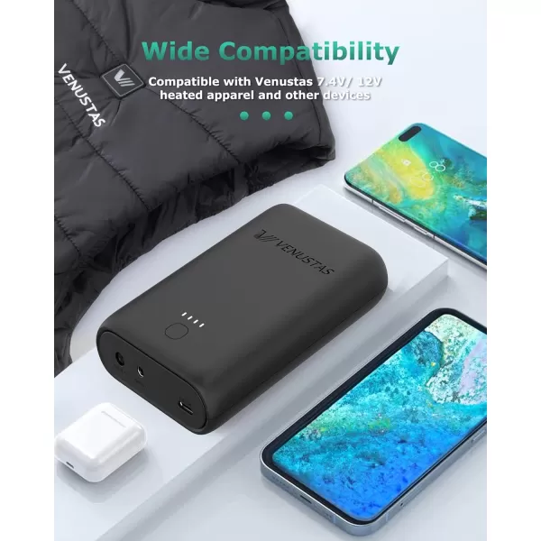 Venustas 7.4V Battery Pack Rechargeable Battery 5000mAh Portable Charger for Heated Jackets, Heated Hoodies and Heated Vests