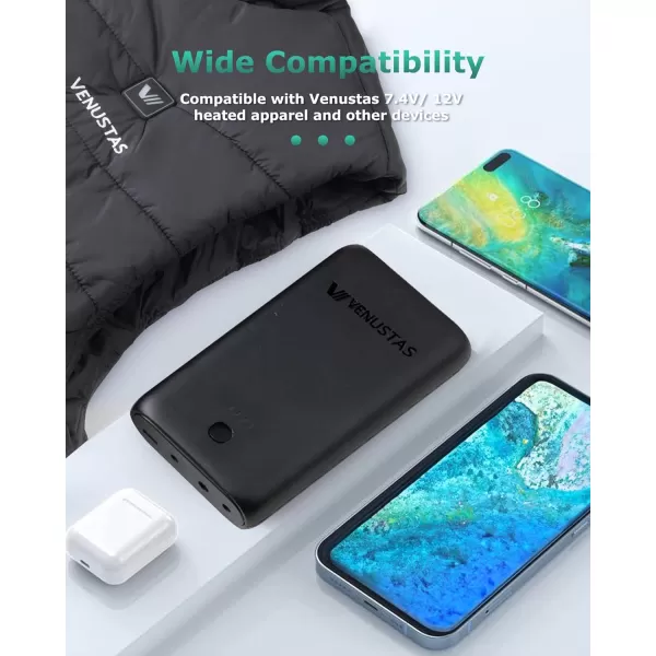 Venustas 7.4V Battery Pack Rechargeable Battery 5000mAh Portable Charger for Heated Jackets, Heated Hoodies and Heated Vests