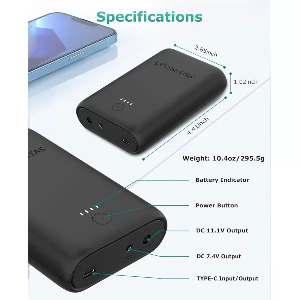 Venustas 7.4V Battery Pack Rechargeable Battery 5000mAh Portable Charger for Heated Jackets, Heated Hoodies and Heated Vests
