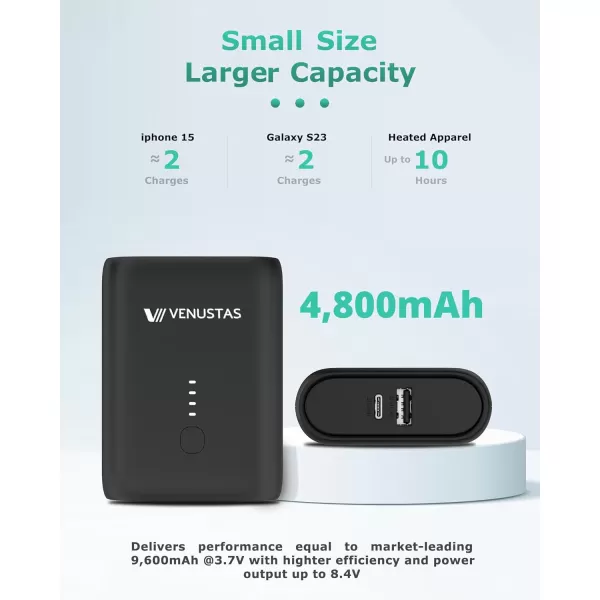 Venustas 7.4V Battery Pack Rechargeable Battery 5000mAh Portable Charger for Heated Jackets, Heated Hoodies and Heated Vests