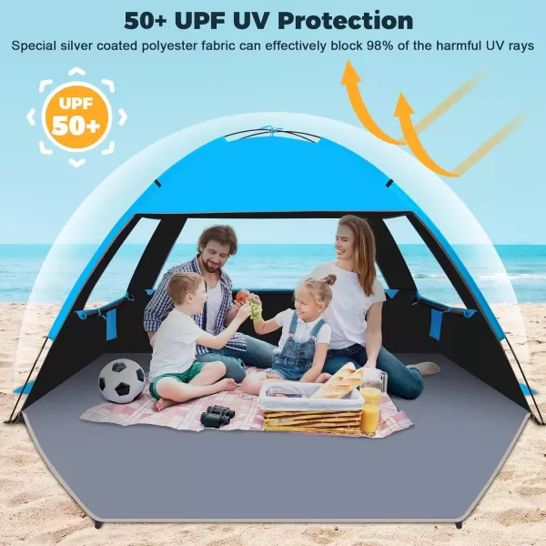 Venustas Beach Tent Sun Shelter for 3/4-5/6-7/8-10 Person, UPF 50+ UV Protection Beach Canopy, Lightweight and Easy Setup Cabana, Portable Beach Shade Tent
