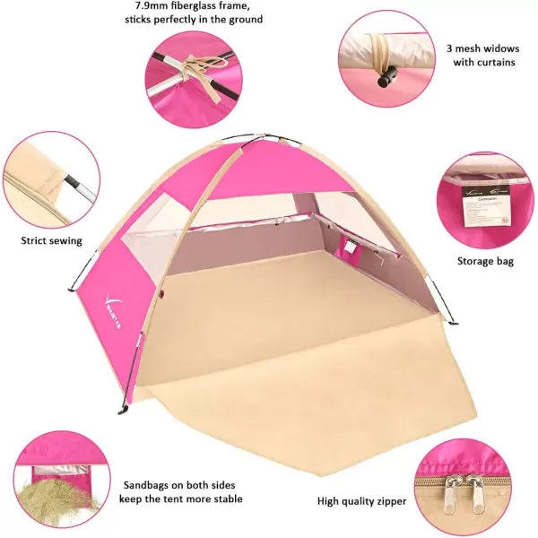 Venustas Beach Tent Sun Shelter for 3/4-5/6-7/8-10 Person, UPF 50+ UV Protection Beach Canopy, Lightweight and Easy Setup Cabana, Portable Beach Shade Tent